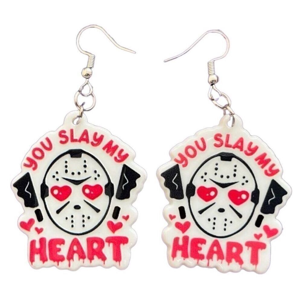 New Friday the 13th Jason Vorhees Drop Earrings Horror Funny Red White Black